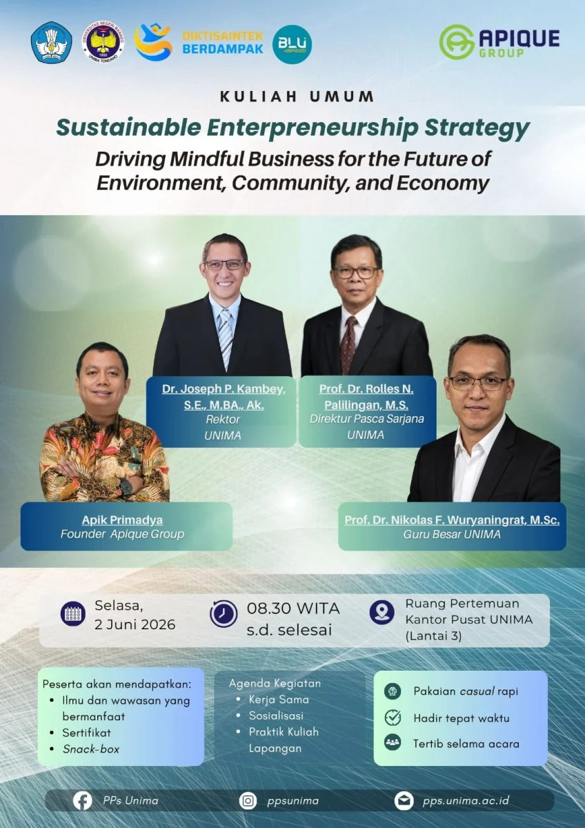 Announcement of UNIMA Graduate School Public Lecture on Sustainable Entrepreneurship Strategy